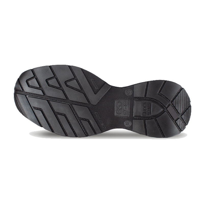 Unteransicht der schwarzen Profilsohle des FTG Fresh S1PS ESD Sicherheitsschuhs Dynamic Line mit rutschhemmendem Sohlenprofil für Industrie und Handwerk