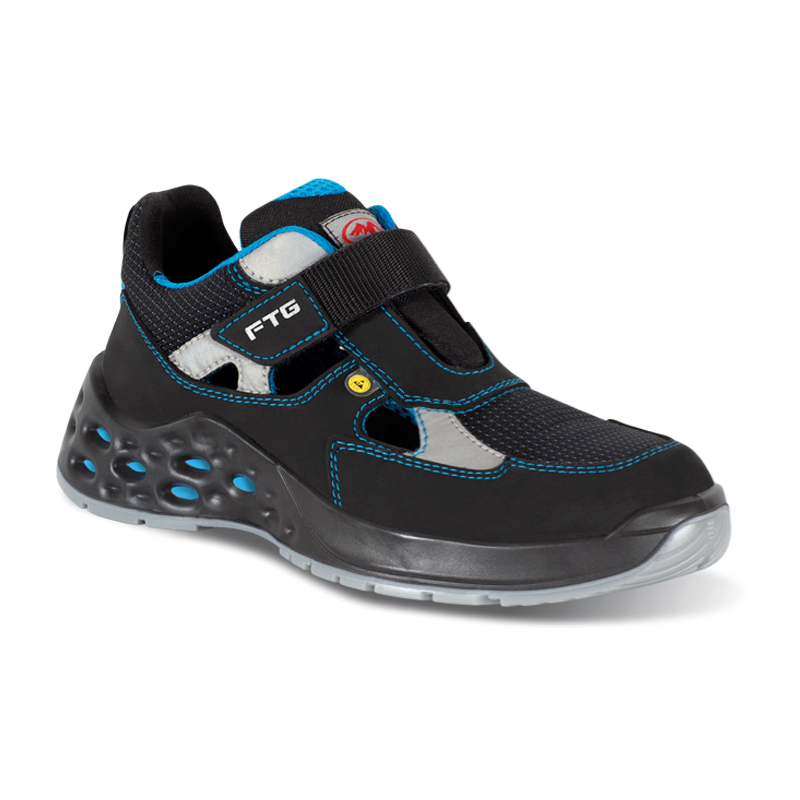 FTG Gravity S1PS ESD Sicherheitssandale Dynamic Line, schwarz, niedrige Arbeitssandale aus Safety-Nubuck mit Klettverschluss und Belüftungsöffnungen