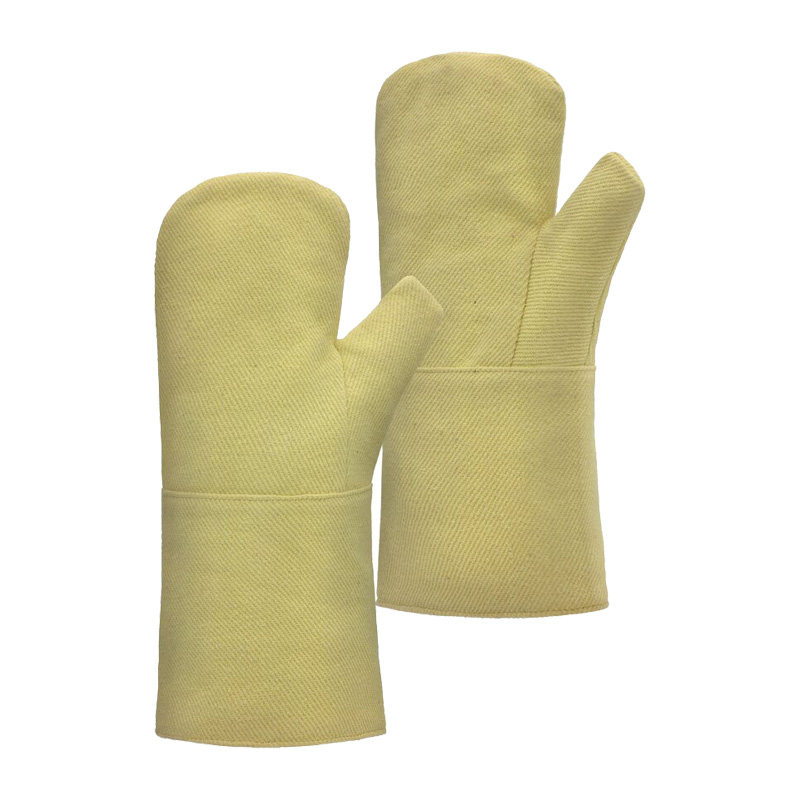 Abbildung der Tempex Hitzeschutz Faust Handschuhe 440 mm von HB Protective Wear, gelbe Fäustlinge mit langem Schaft, hitzebeständig bis 500°C