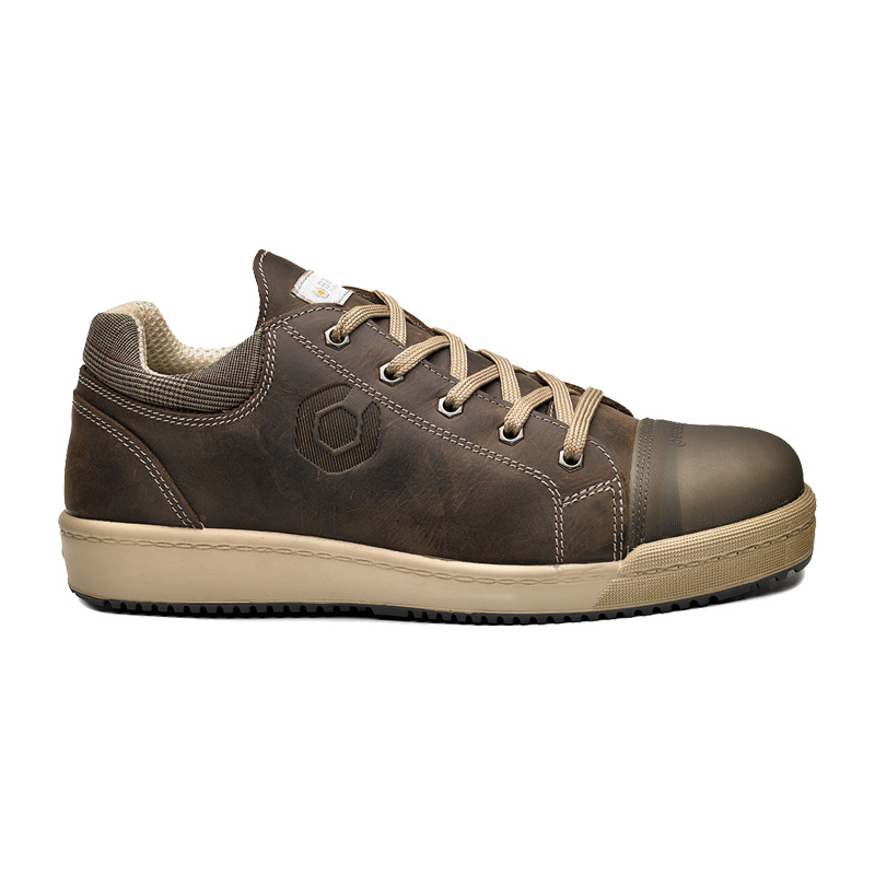 BASE Selfie S3 Sicherheitsschuhe B0240 von BASE, braune Sneaker-Optik aus wasserabweisendem, ganzgenarbtem Leder, robuste Schutzkappe, Seitenansicht