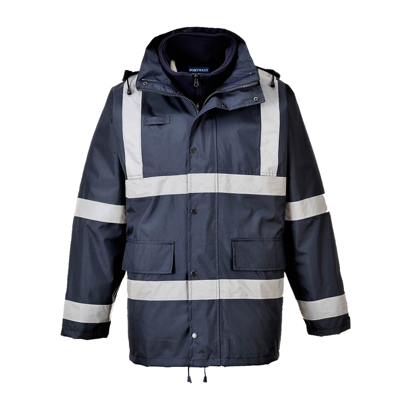 PortWest S431 Iona Verkehrsjacke 3 in 1 mit Reflexstreifen in Dunkelblau, wasserdichte Arbeitsjacke mit herausnehmbarem Fleece und mehreren Taschen