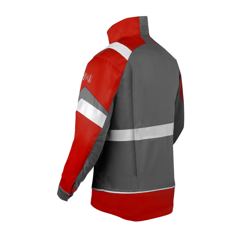 Rückansicht der HaVeP 5Safety Image+ 50285 MultiNorm Jacke APC1 von HaVeP in Rot-Grau mit Reflexstreifen