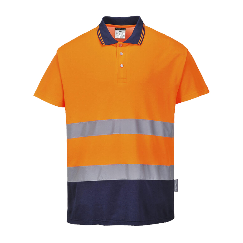 PortWest S174 Warnschutz Polo Shirt kontrast Cotton Comfort Klasse 2
