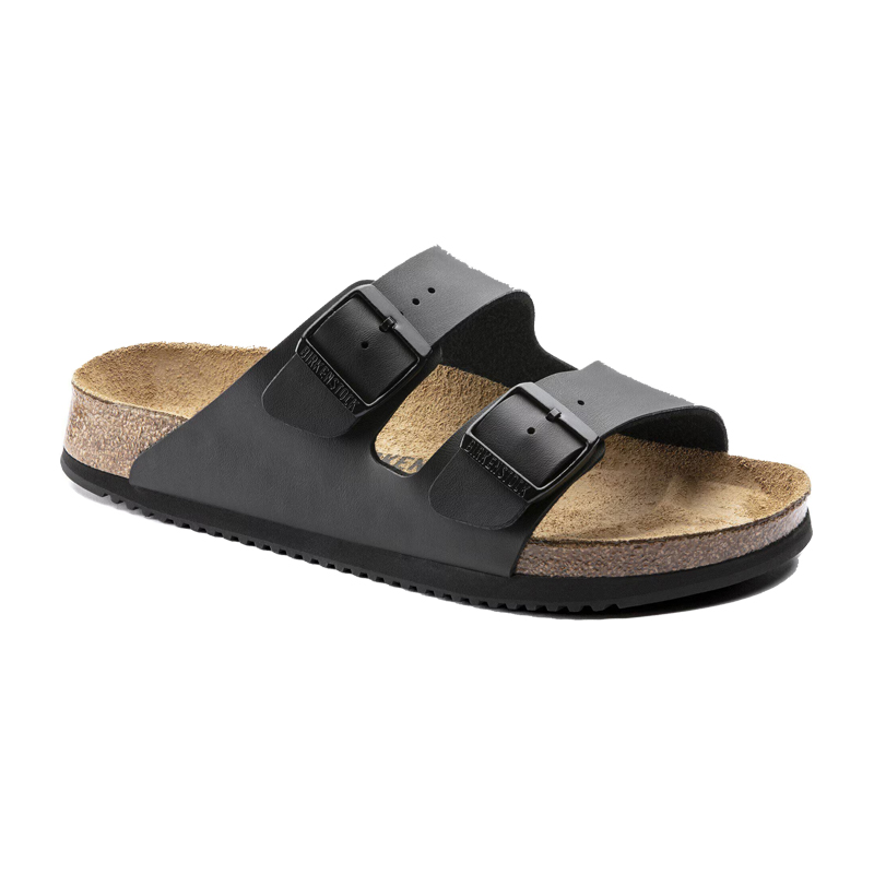 Birkenstock Sandale in Schwarz mit zwei verstellbaren Riemen, anatomischem Kork-Latex-Fußbett und schwarzer Laufsohle