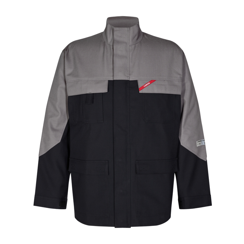 Engel Safety+ 1234-820 MultiNorm-Jacke bis 6XL 4 kA APC1 in Schwarz/Grau, flammhemmende und antistatische Arbeitsjacke mit Stehkragen und Taschen