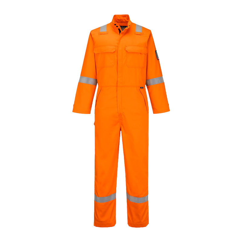 PortWest Warnschutz-Overall in leuchtendem Orange mit langen Ärmeln und Reflexstreifen an Schultern, Armen und Beinen