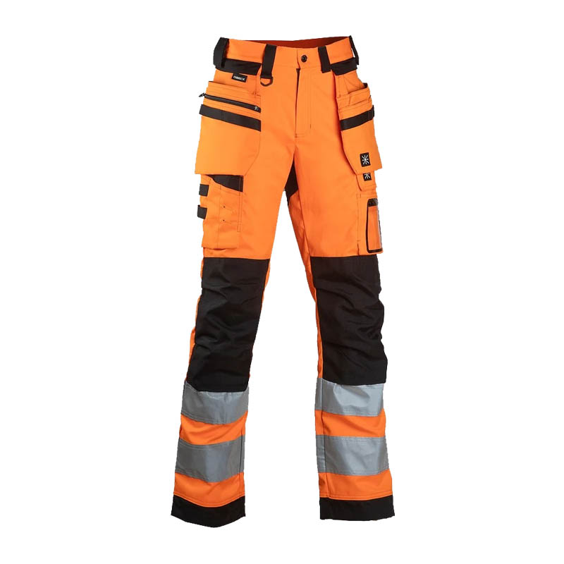 Dimex 6154R Warnschutz Stretch Hose mit viel Funktion, Klasse 2, in Orange-Schwarz mit Reflexstreifen, Knieverstärkung und mehreren Taschen