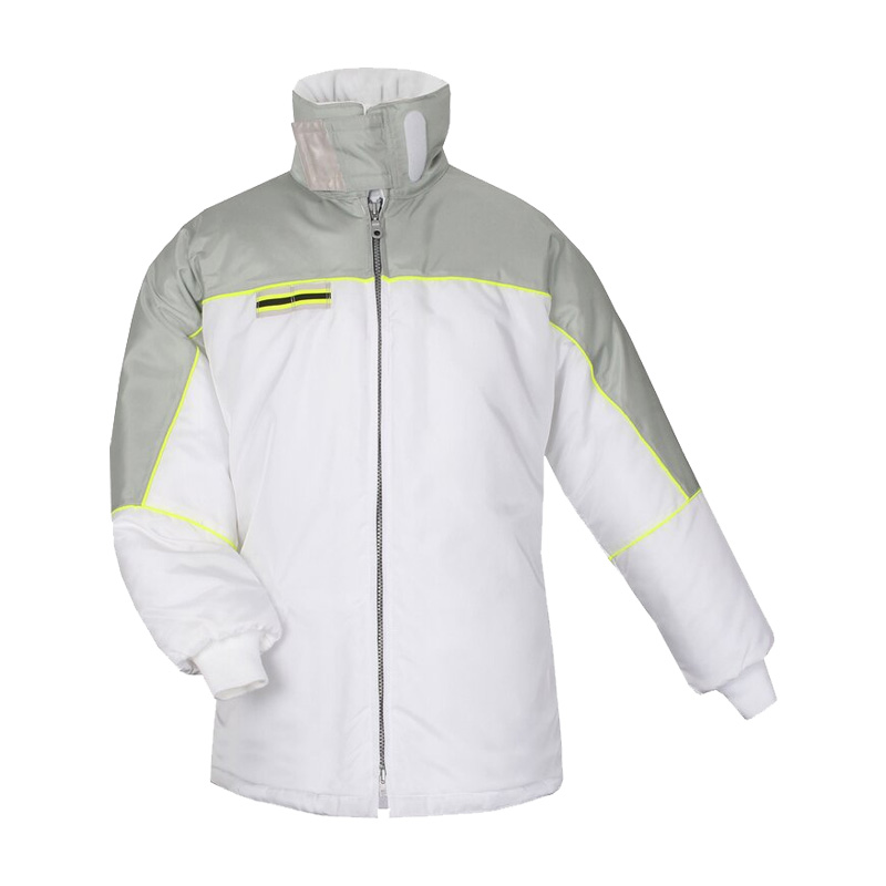 Weiße und graue TEMPEX HYGIENE Kommissionierer Gefrierhaus Jacke von HB Protective Wear, zertifizierte Kälteschutzjacke nach EN 342 für Lebensmittelindustrie und Gefrierhaus bis -49 °C