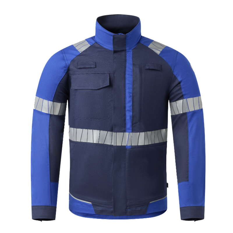 HaVeP Arbeitsjacke in Dunkelblau und Blau mit Stehkragen, Brusttaschen und umlaufenden Reflexstreifen