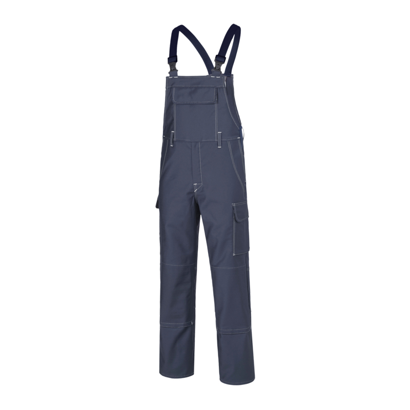 Dunkelblaue HB 4arc MultiNorm Latzhose 4 kA + 7 kA APC2 von HB Protective Wear mit Trägern und aufgesetzten Taschen