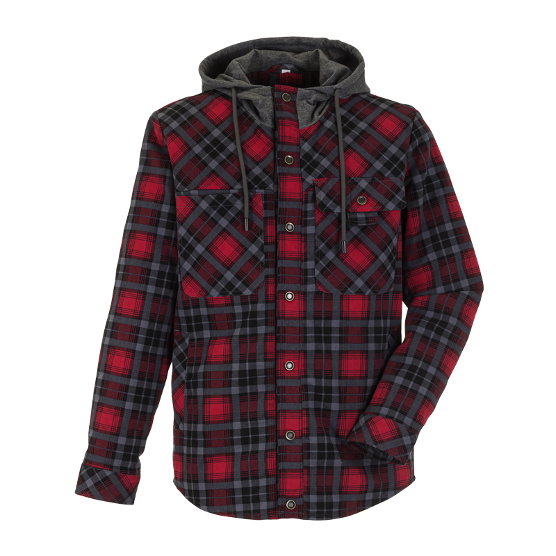 Planam Outdoor Thermohemd mit Teddyfutter in rot-schwarz kariert, warmes Hemd mit Kapuze und Brusttaschen