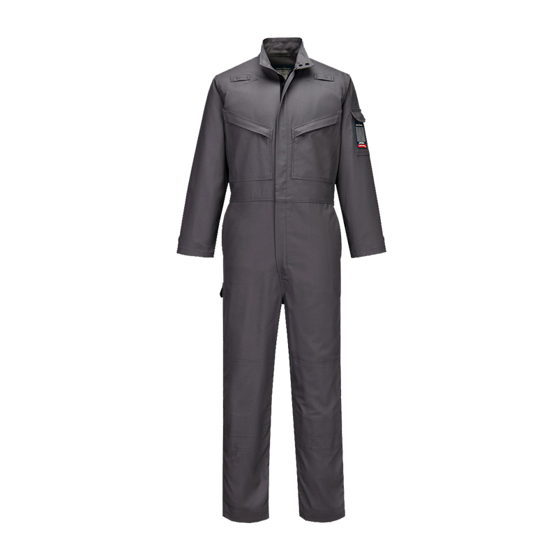 PortWest Arbeits-Overall in Grau, langärmliger Schutzanzug mit Frontreißverschluss und Brusttaschen, ideal für Werkstatt und Industrie