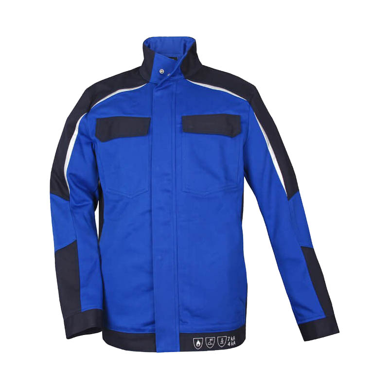 HB ArcSelect MultiNorm Jacke 4 kA + 7 kA | APC2 von HB Protective Wear, blau-schwarze Schutzjacke mit Stehkragen und Brusttaschen