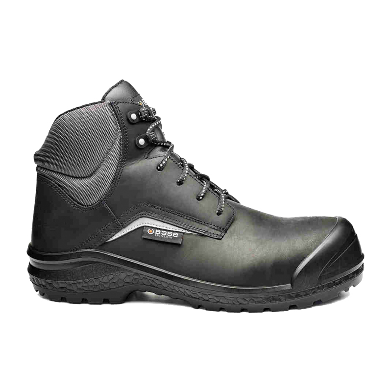 BASE Be-Grey Mid S3 Sicherheitsstiefel B0883C von BASE, metallfreier schwarzer Arbeitsstiefel aus wasserdichtem, gewachstem Leder mit hohem Schaft und Schutzkappe