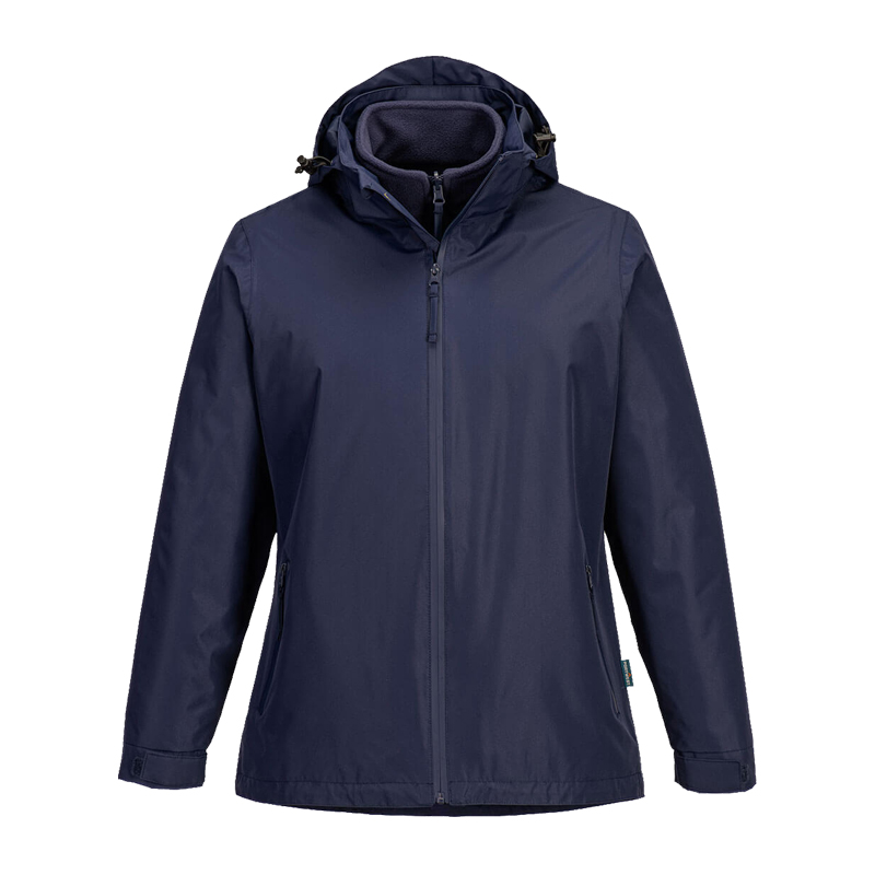 PortWest Herrenjacke in Navy, wasserabweisende Outdoor- und Arbeitsjacke mit Kapuze, Frontreißverschluss und Seitentaschen