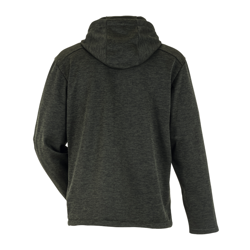 Rückansicht der Planam Eagle Jacke Hoodie mit Innenfleece in dunkler Melange-Optik mit Kapuze