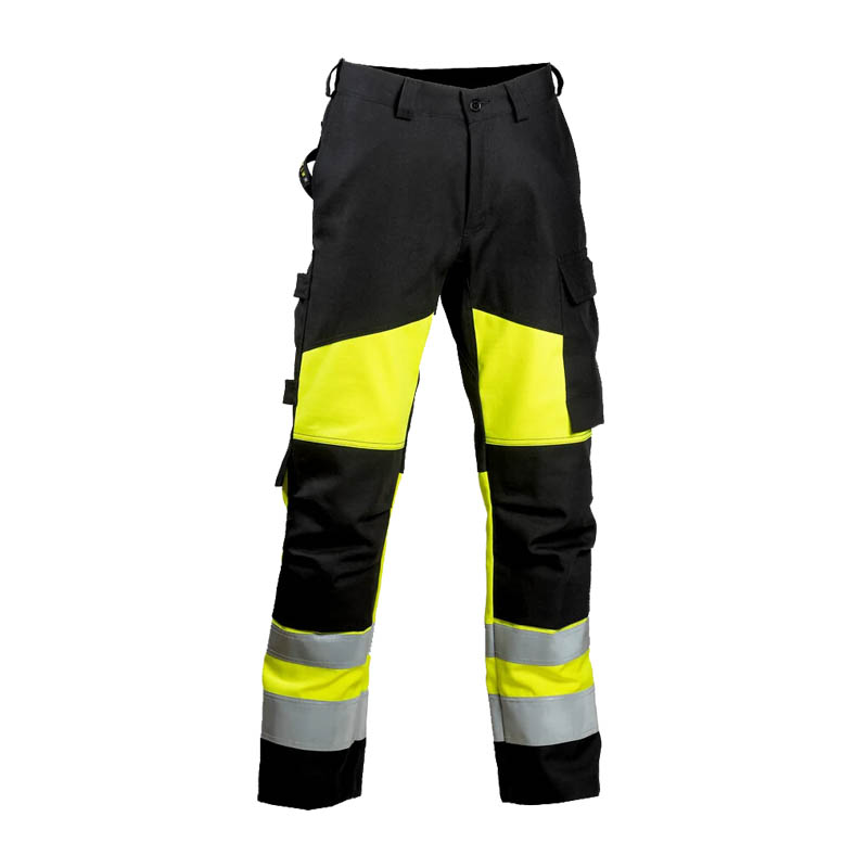 Dimex 6432 MultiNorm Warnschutz Hose Klasse 1, schwarze Arbeitshose mit gelben Warnschutzeinsätzen, Reflexstreifen und Seitentaschen für hohe Sichtbarkeit und multifunktionalen Schutz