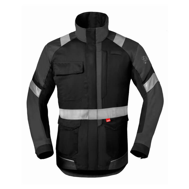 HaVeP 5Safety Image+ 50285 MultiNorm Jacke APC1 von HaVeP, schwarze und graue Schutzjacke mit Stehkragen, Taschen und umlaufenden Reflexstreifen