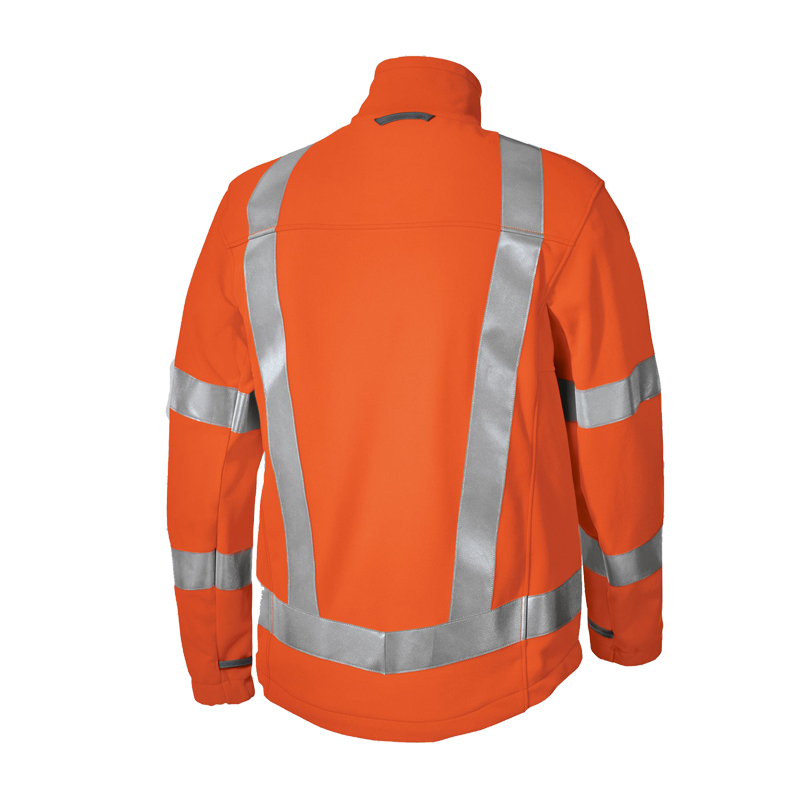 Rückansicht der BP 2025 Warnschutz Fleece Jacke Klasse 3 von BP Bierbaum Proenen in Orange mit reflektierenden Streifen