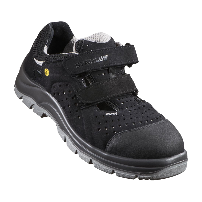 Stabilus Henry Air ESD S1P Sicherheitssandale metallfrei 5410AL in Schwarz, leichte Arbeitssandale mit Klettverschluss und atmungsaktivem Obermaterial