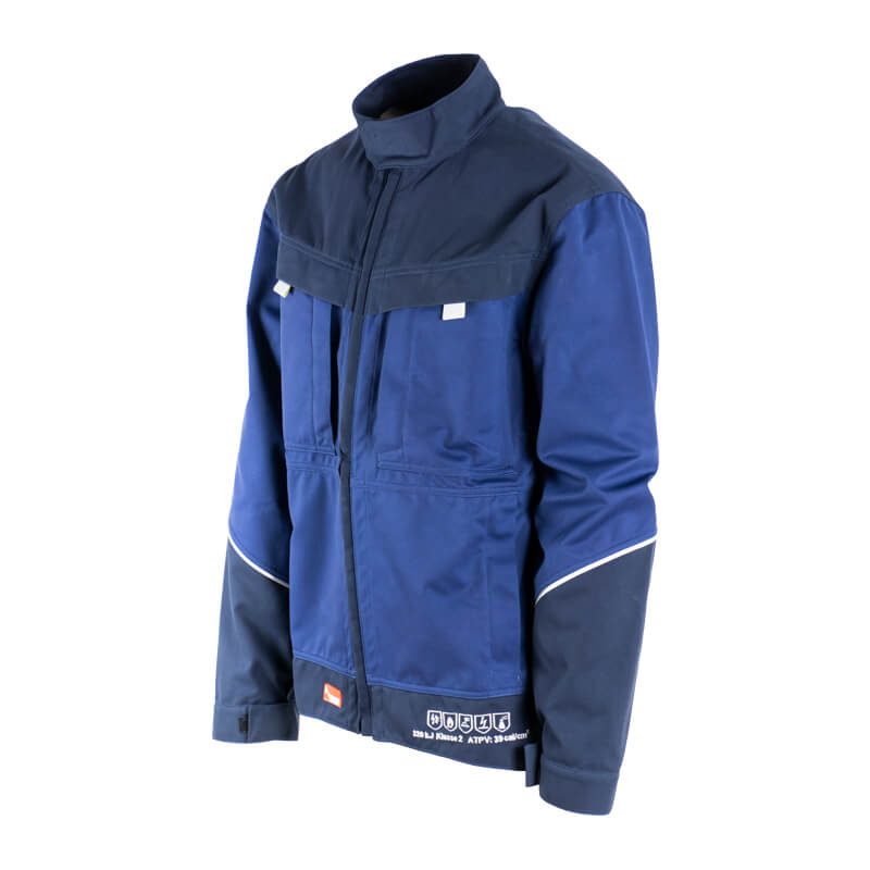 BSD BSDFuturaTec Gore Pyrad MultiNorm Jacke APC2 4 kA + 7 kA, blaue Schutzjacke mit hohem Kragen für professionellen Störlichtbogenschutz nach EN 61482-2