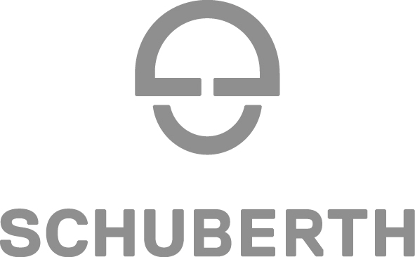 Graues SCHUBERTH Markenlogo mit Schriftzug auf weißem Hintergrund