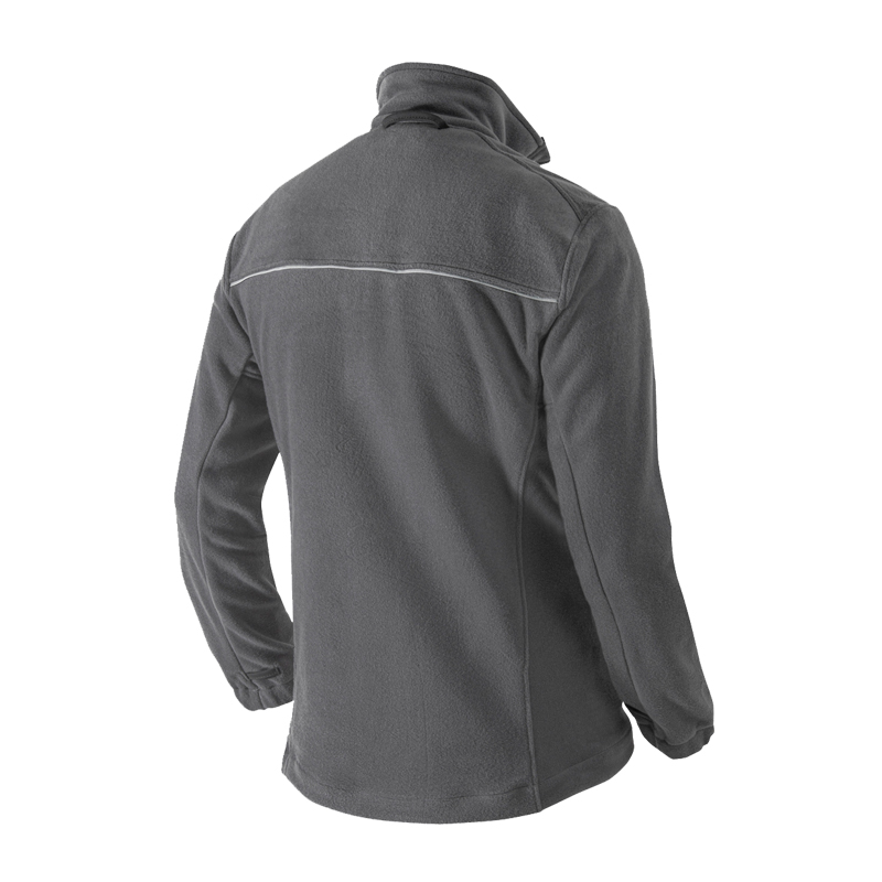 Rückenansicht der BP 2425 MultiNorm Fleece Jacke 4 kA | APC1 von BP Bierbaum Proenen in Grau mit Stehkragen und Reflexpaspel