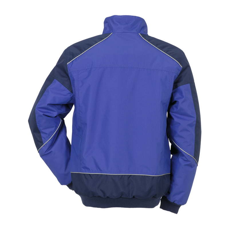 Rückansicht des Planam Desert Blouson wasserdichter Wetterschutz in Blau mit dunkelblauen Einsätzen und reflektierenden Paspeln