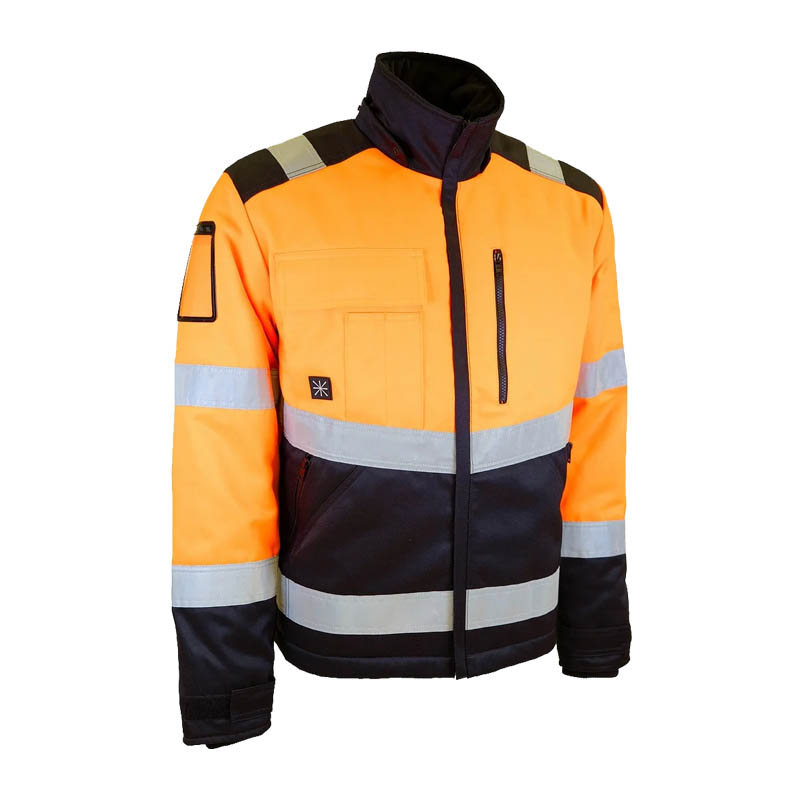 Dimex 61751Y Winter Warnschutz Hi-Vis Jacke Klasse 2, orange-schwarze Winter-Arbeitsjacke mit Reflexstreifen und hohem Kragen für hohe Sichtbarkeit bei kalten Wetterbedingungen