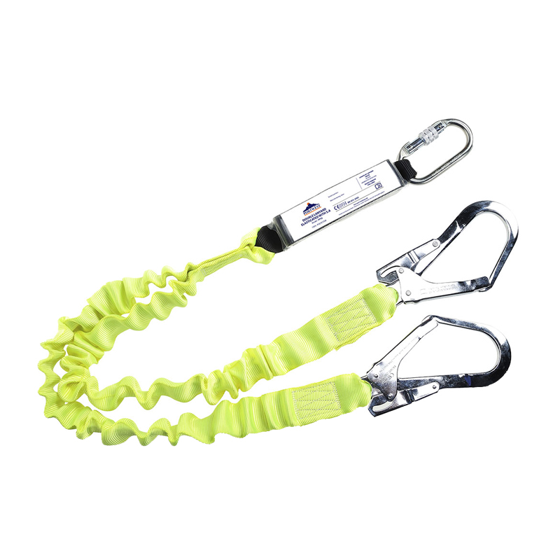 PortWest FP52 elastisches Y-Halteseil mit Bandfalldämpfer, zwei Gerüsthaken und Automatik-Karabiner, 2-strängig für Arbeiten in der Höhe