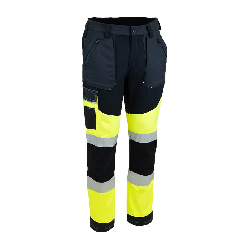 Dimex 6077 Warnschutz SuperStretch Hose Klasse 1, flexible Arbeitshose in Gelb-Schwarz mit Reflexstreifen und praktischen Taschen