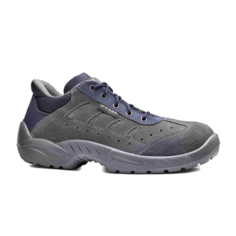 BASE Tribeca S1 Sicherheitsschuhe B0164, grauer und blauer Arbeitsschuh mit robuster Sohle, Seitenansicht