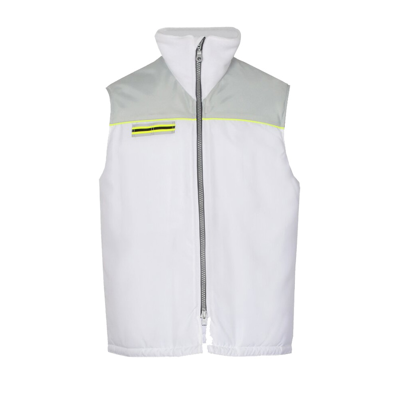 TEMPEX HYGIENE Kühlhaus Weste von HB Protective Wear, weiße Kühlhausweste mit grauer Schulterpartie, Frontreißverschluss und Kälteschutz für 0 bis 10 °C nach EN 342