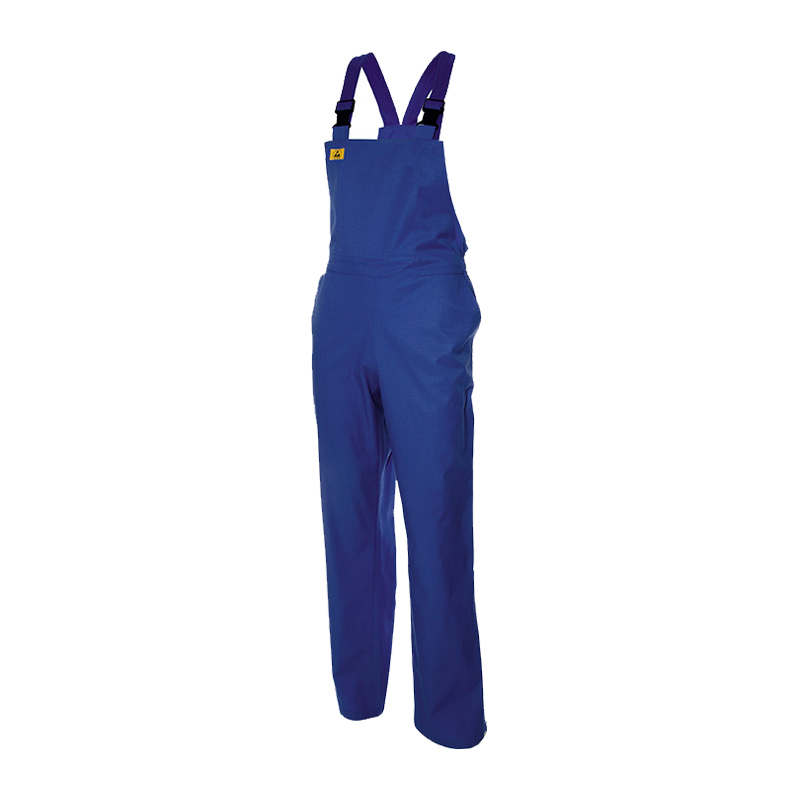 Blaue Mimoza ESD Damen Latzhose für EPA-Bereiche mit verstellbaren Trägern, EN 61340, 10⁵ bis 10⁷ Ohm