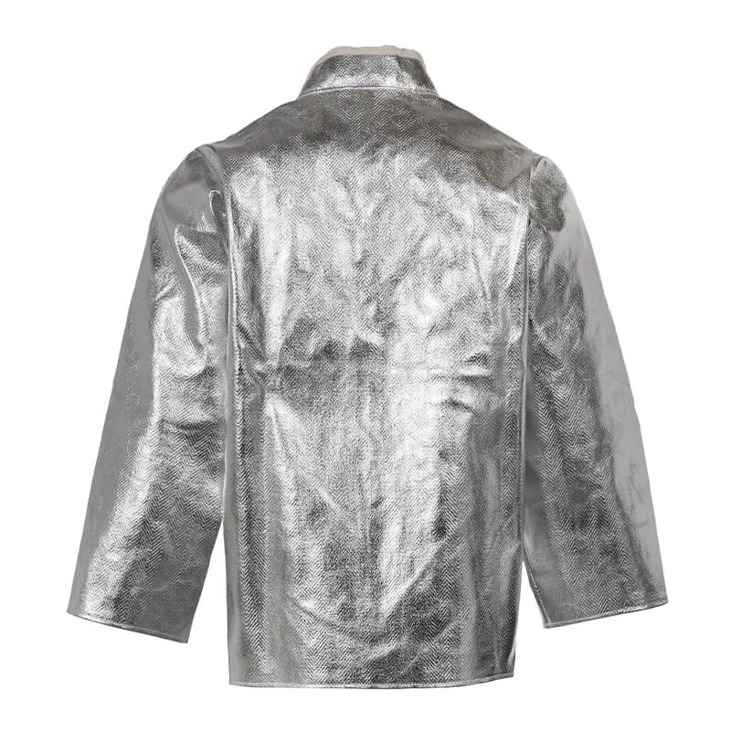 Rückenansicht der silbernen Tempex Hitzeschutz Jacke TREME HEAT CLASSIC C3 475g von HB Protective Wear für Arbeiten bei hoher Hitze