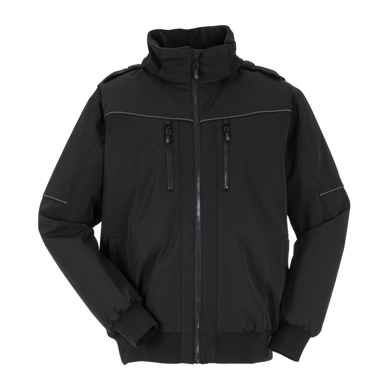 Planam Plane Blouson gefüttert mit Kapuze in Schwarz, warme Arbeitsjacke mit Stehkragen, Frontreißverschluss und Brusttaschen