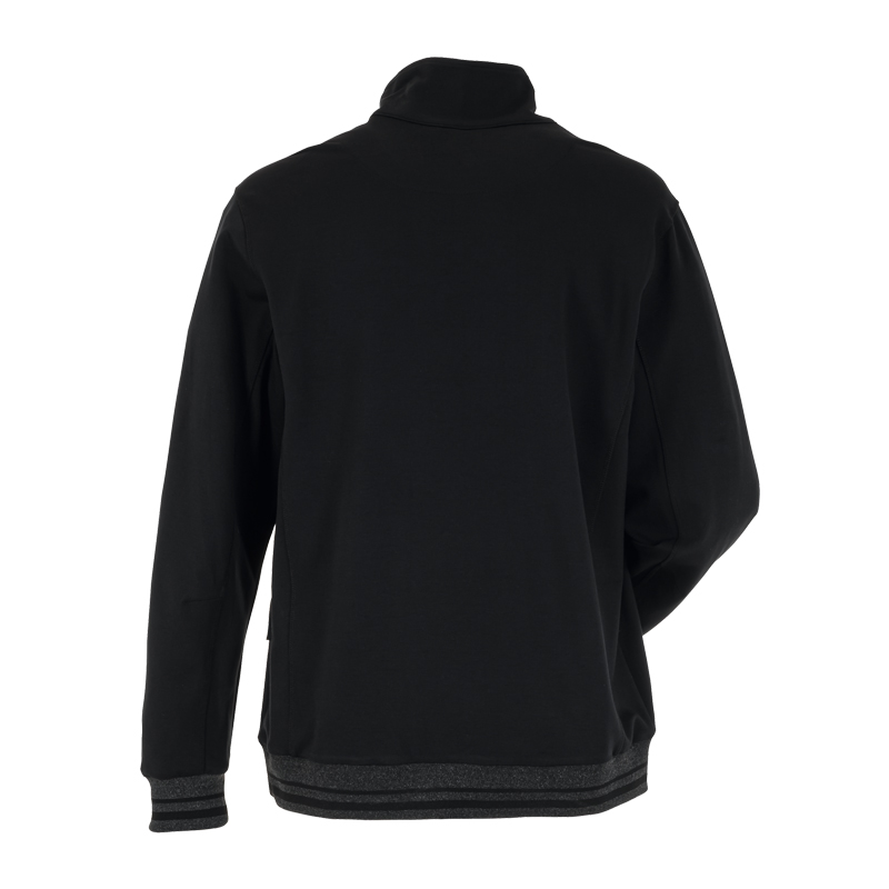 Rückansicht der schwarzen Planam Outdoor Match Jacke mit Strickbündchen – bequeme, elastische Freizeit- und Arbeitsjacke für Job und Freizeit