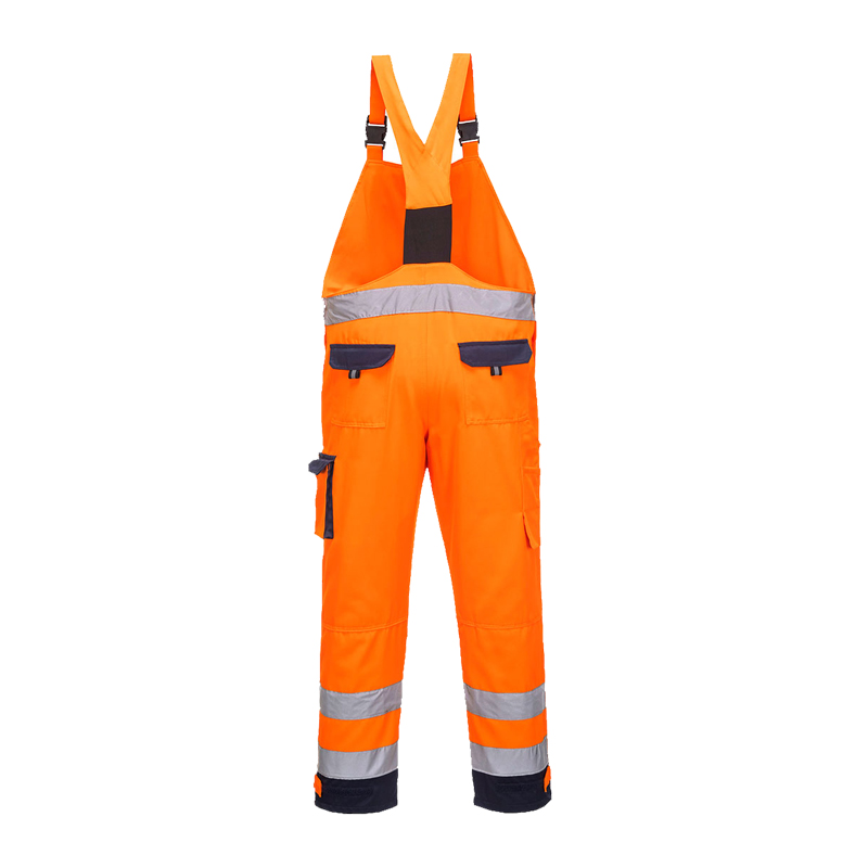 PortWest TX52 Dijon Warnschutz-Latzhose Klasse 2, orangefarbene Arbeitslatzhose mit Kontrastdetails, Reflexstreifen, verstellbaren Trägern und praktischen Taschen