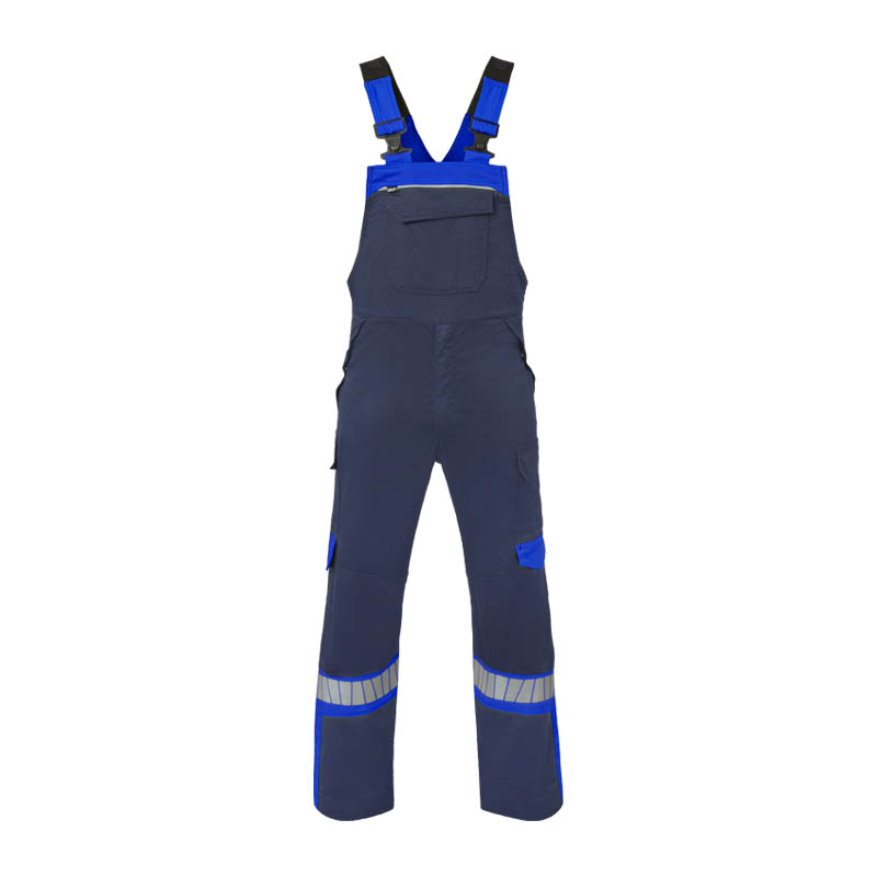 HaVeP Arbeits-Latzhose in Dunkelblau mit blauen Kontrastdetails und Reflexstreifen an den Beinen