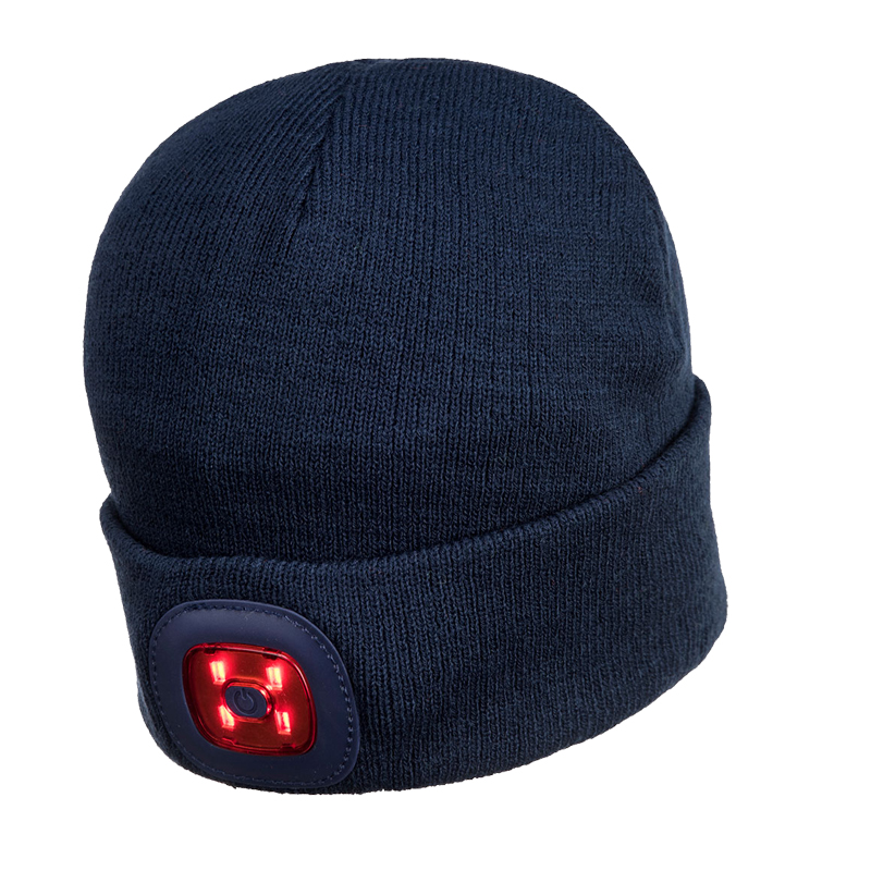PortWest B028 Mütze mit 2 LED Kopfleuchten wiederaufladbar per USB