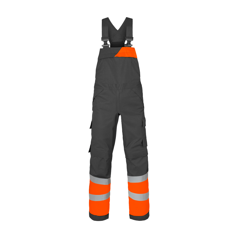 HaVeP Multi Protector+ MultiNorm Warnschutz Latzhose Klasse 1 APC1, anthrazitfarbene Latzhose mit orangefarbenem Brustdetail und Reflexstreifen an den Beinen