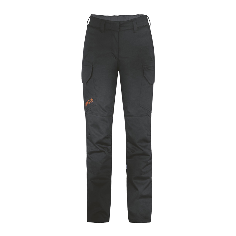 Frontansicht der Uvex suXXeed Arc Damen MultiNorm Hose 4 kA + 7 kA APC2 in Schwarz mit seitlichen Beintaschen