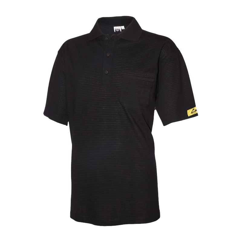 Schwarzes Mimoza Poloshirt mit Brusttasche, kurzer Knopfleiste und kurzen Ärmeln, frontal abgebildet