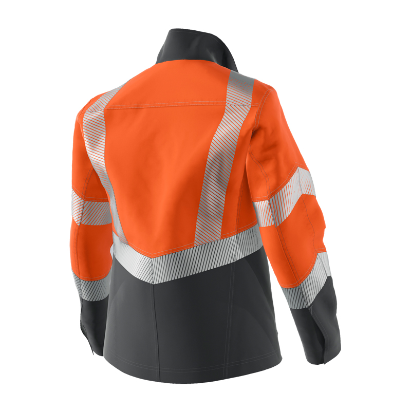 Rückansicht der BP 2218 Hi-Vis MultiNorm Damen Jacke 4 kA | APC1 von BP Bierbaum Proenen in Orange mit Reflexstreifen