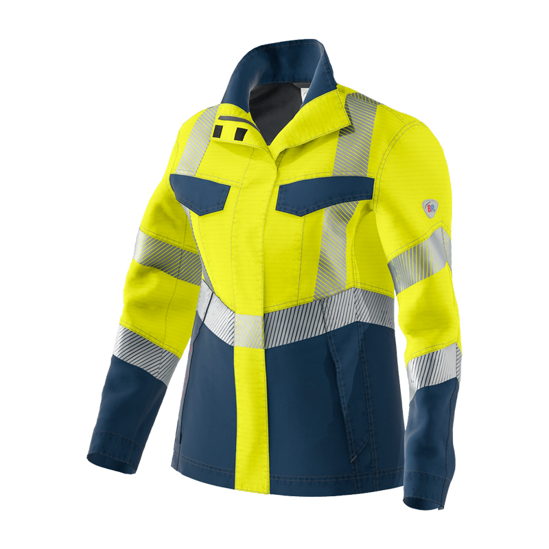 BP Bierbaum Proenen BP 2218 Hi-Vis MultiNorm Damen Jacke 4 kA | APC1 in Gelb und Marine, Warnschutzjacke mit Reflexstreifen und Stehkragen