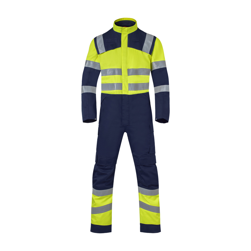 HaVeP Multi Protector+ BW Warnschutz Overall Klasse 1 APC1, gelb-marinefarbener Schutzoverall mit langen Ärmeln und Reflexstreifen