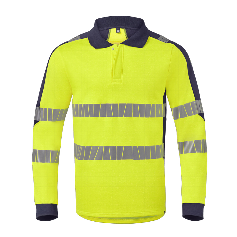 HaVeP 10104 MultiNorm Hi-Vis Warnschutz Sweat-Shirt inhärent in Gelb/Marine, langarm mit Kragen und Reflexstreifen