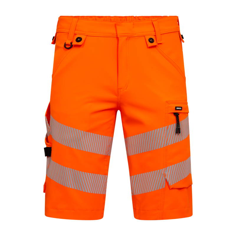 ENGEL Safety Stretch Warnschutz Sommer Shorts Klasse 1 6345-124, orange Arbeitsshorts mit Reflexstreifen und Taschen, Vorderansicht