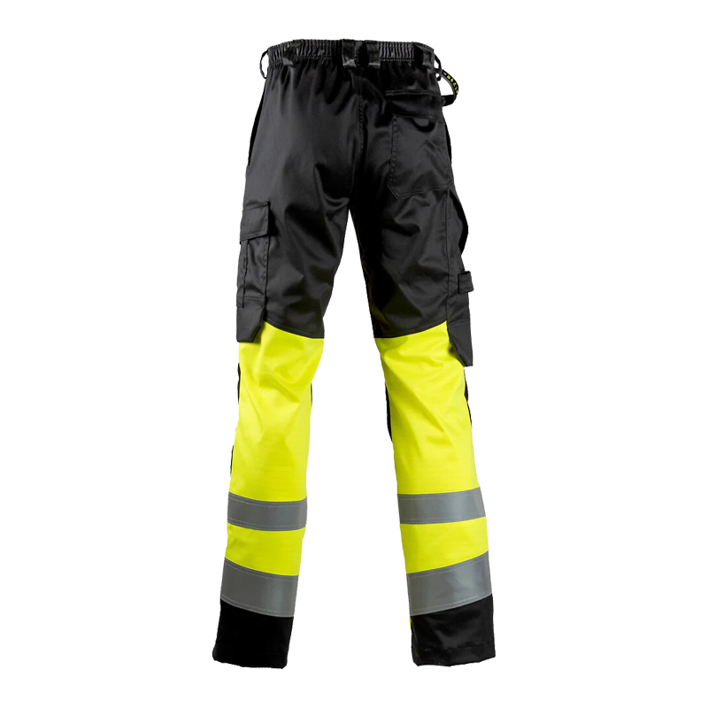 Dimex 6112 Stretch MultiNorm Hose mit Kniepolster Klasse 1, schwarze Warnschutzhose mit fluoreszierend gelben Beinen und Reflexstreifen