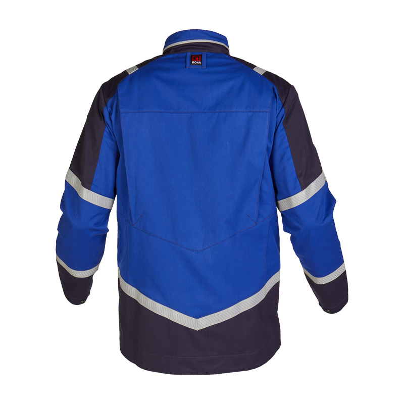 Rofa Multi-Light 2567 MultiNorm Jacke 4 kA | APC1 in Blau, Rückenansicht mit dunklen Kontrasteinsätzen und Reflexstreifen